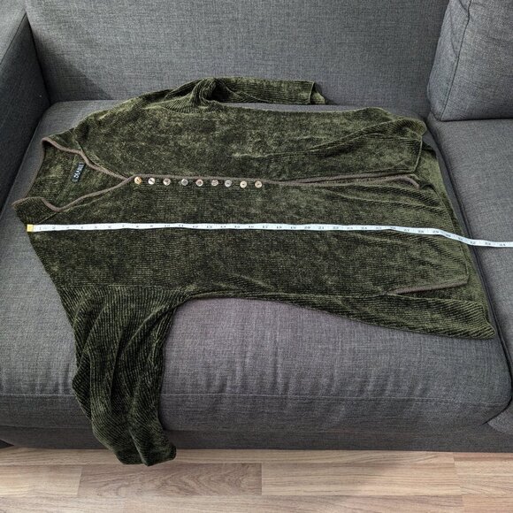 Olive Green Vintage Searle Button Front Chenille Tunic - Picture 7 of 10